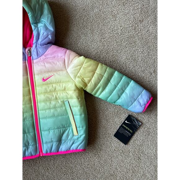 NWT Nike Rainbow Ombre Essential Hooded Winter Puffer Jacket 26G461-W6U Girls 2T - Picture 4 of 9